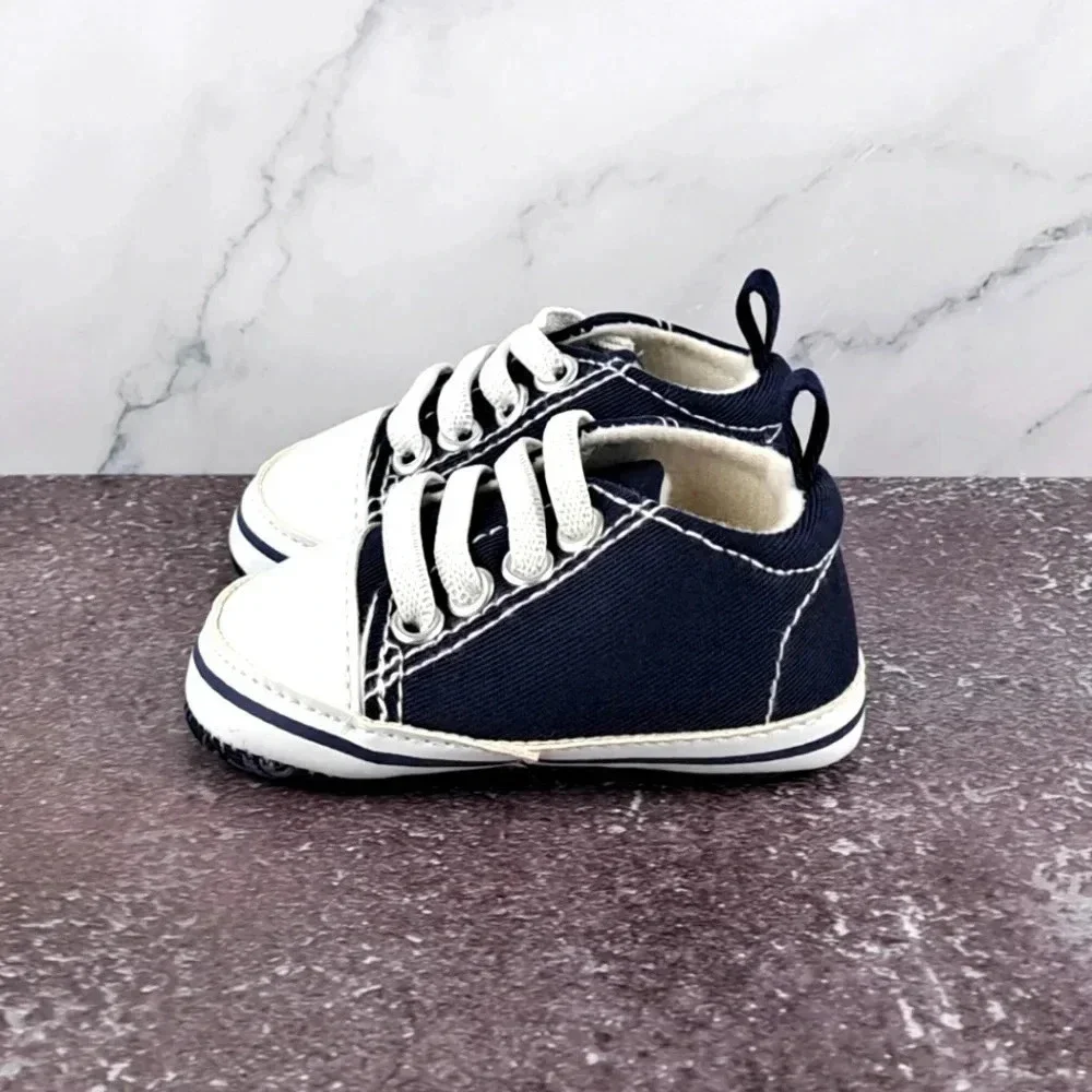 Little Me Infant Soft Bottom Shoes - Navy Blue/White sz 3-6 month - Picture 1 of 6